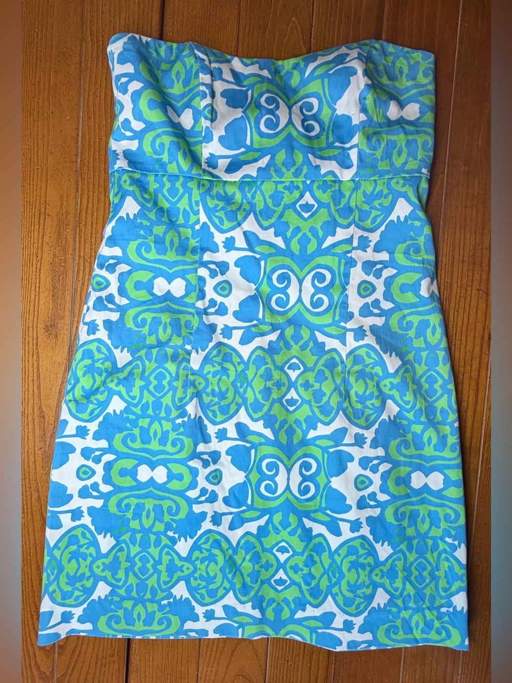 Kaeli Smith Strapless Blue Green Print Dress Sz 10